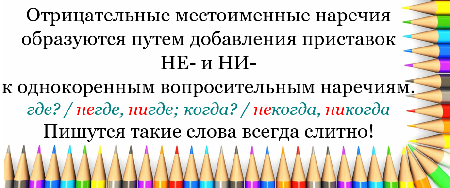Образование отрицательных местоименных наречий